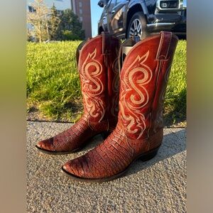 Vintage Justin pre ban hornback exotic lizard western cowboy boots 12d